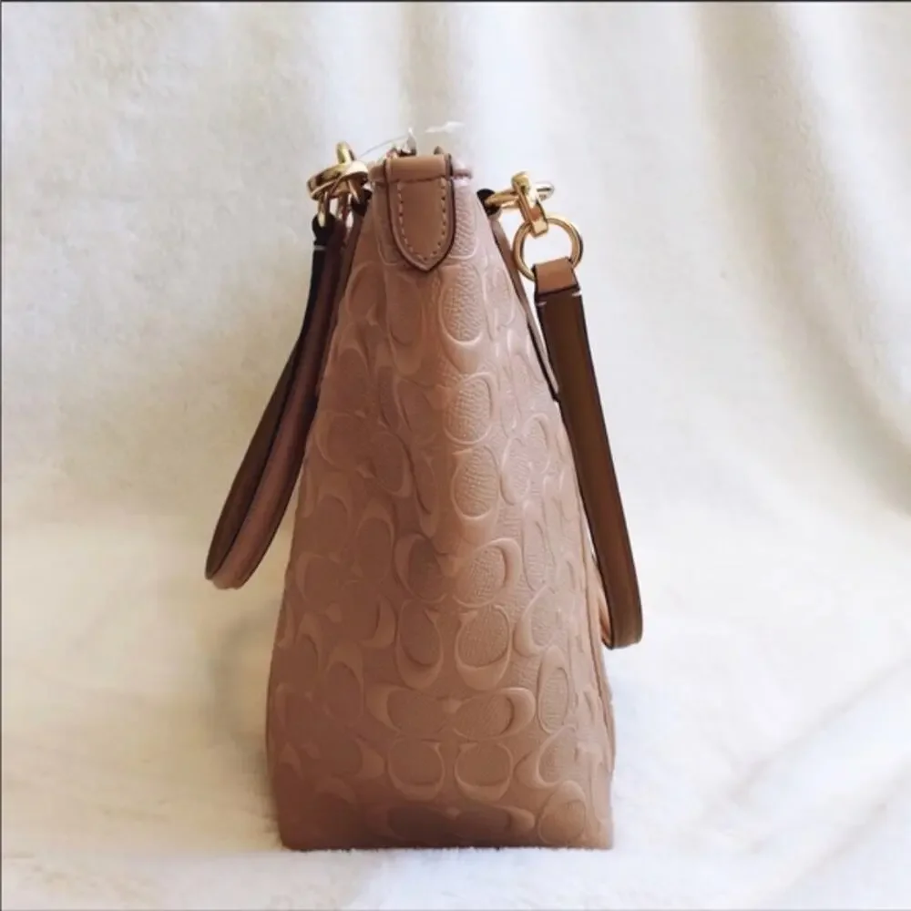 Coach Nude Pink Signature Embossed Leather Tote